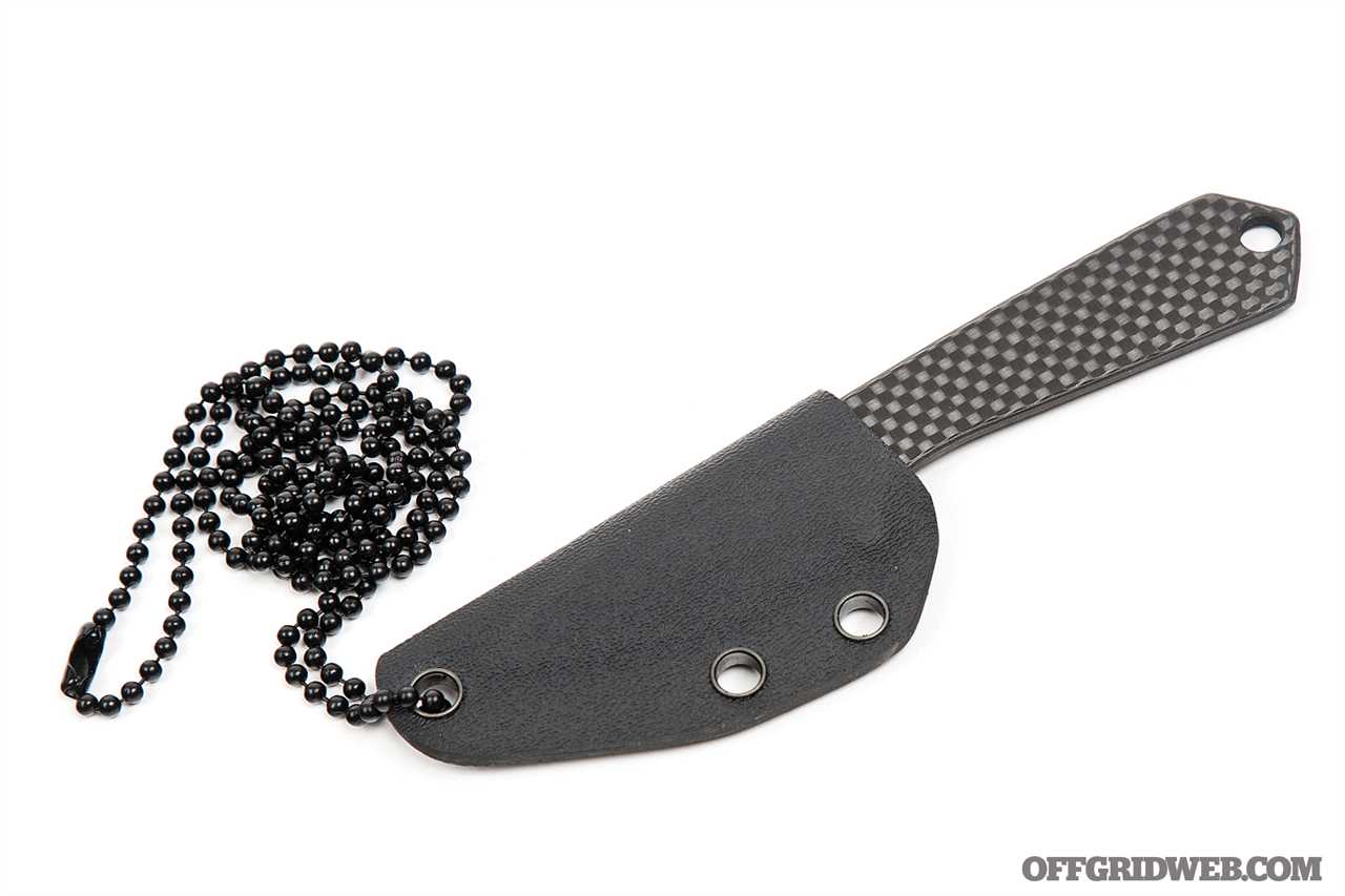 Studio photo of the Bastion Carbon Fiber EDC Knife in its sheath.