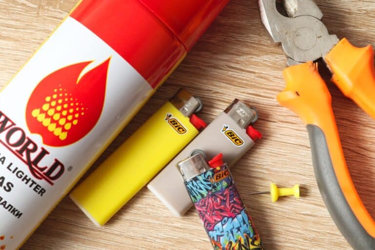 Bic lighters, lighter fluid, and pliers