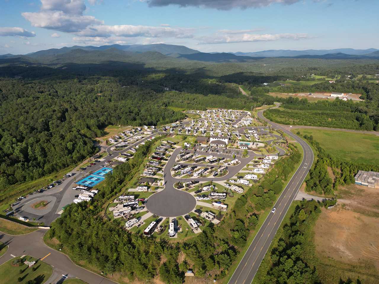 Talona Aerial Aerial view of RV resort nestled among green hills