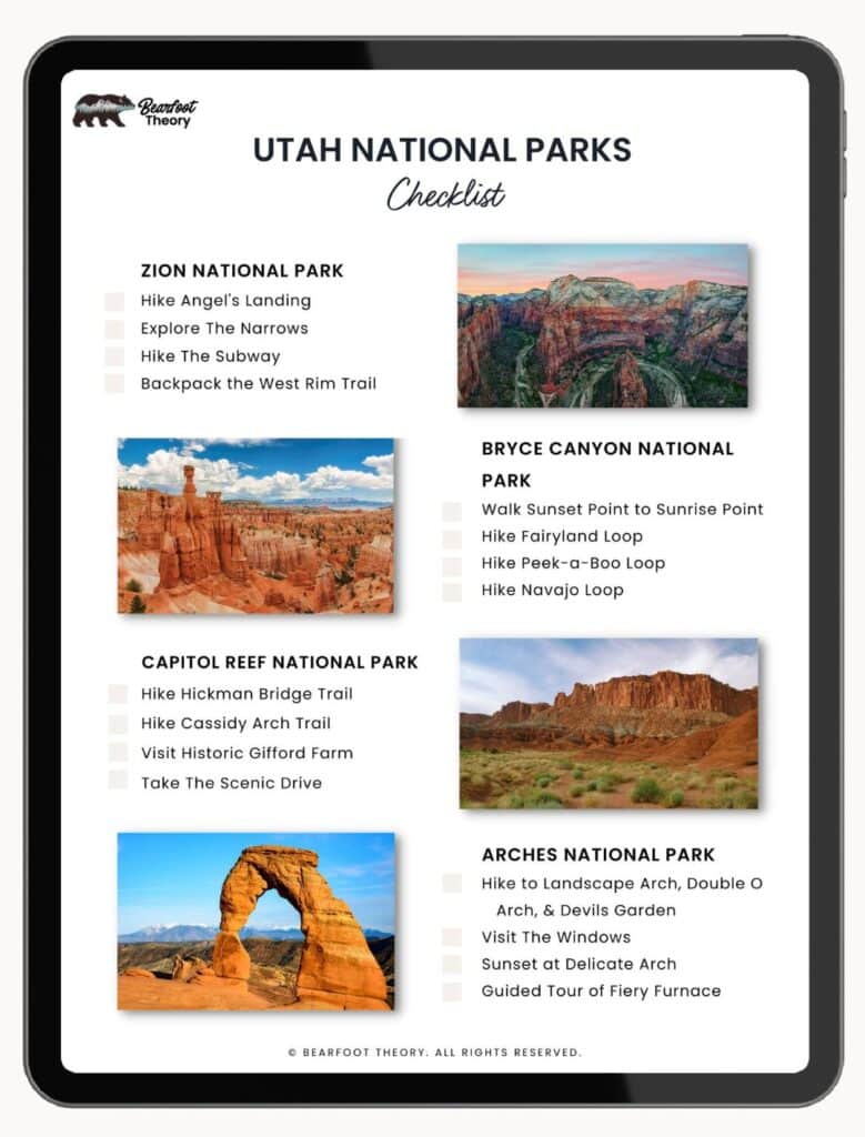 Utah National Parks checklist