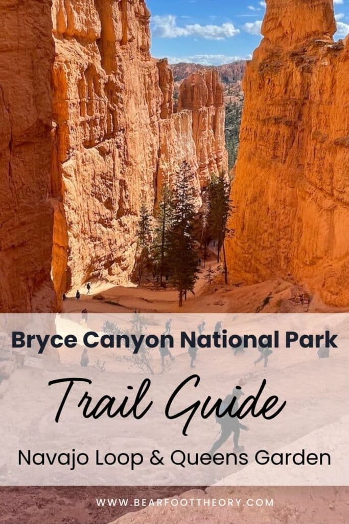 Pinnable image showing hikers on switchbacks in Bryce Canyon National Park.