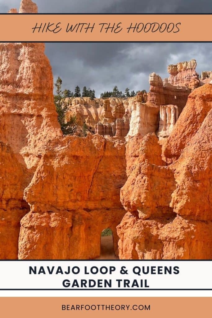 Pinnable image showing a tunnel in a hoodoo in Bryce Canyon National Park.