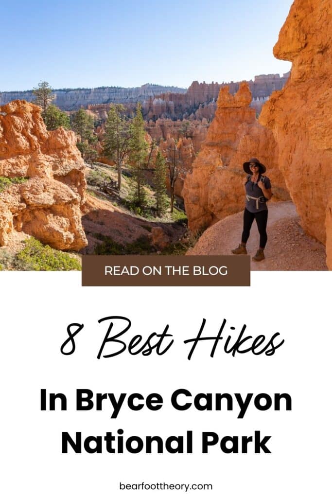 Pinterest image showing a woman hiking on a trail in Bryce Canyon National Park.