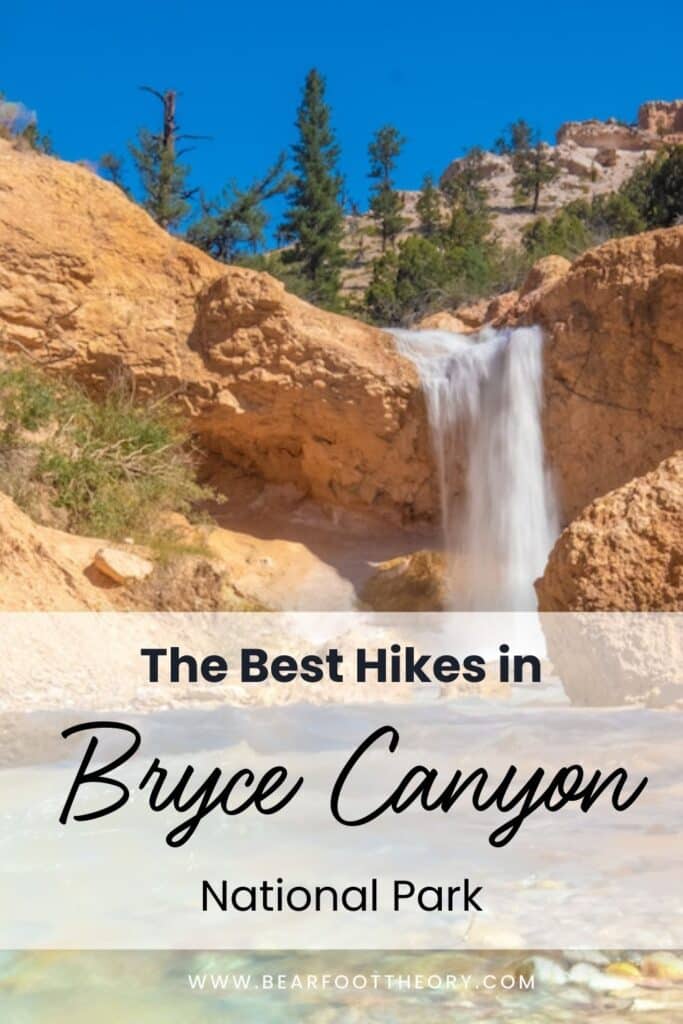 Pinterest image showing a waterfall on a trail in Bryce Canyon National Park.