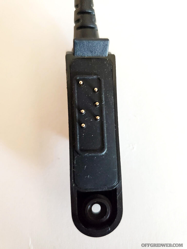 Disco32 and Armorwerx both make PTTs for the water-tight Baofeng multi-pin connection. The radio also ships with an Abree shoulder mic.