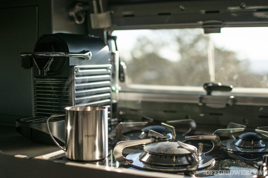 Photo of the kitchen in a 70-Series Toyota Land Cruiser.