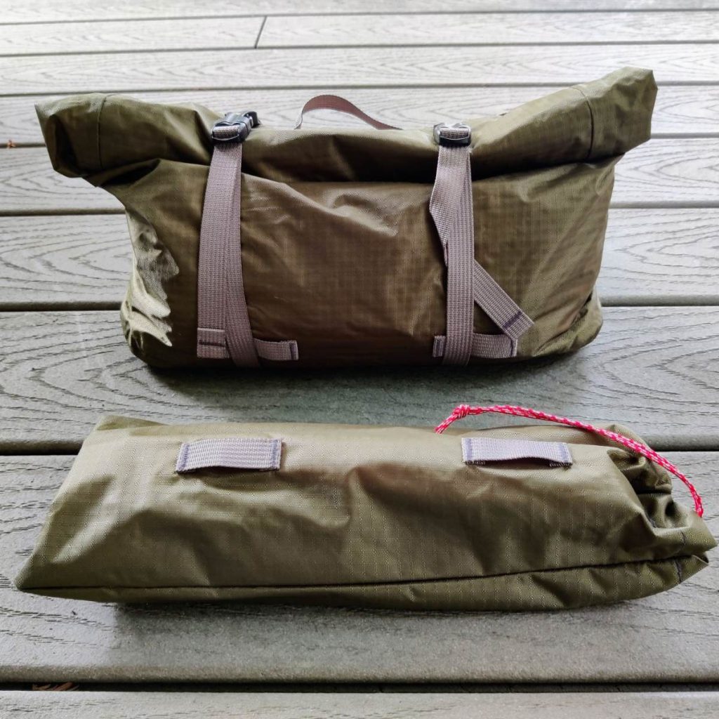 Tent bag and pole pouch sitting separately