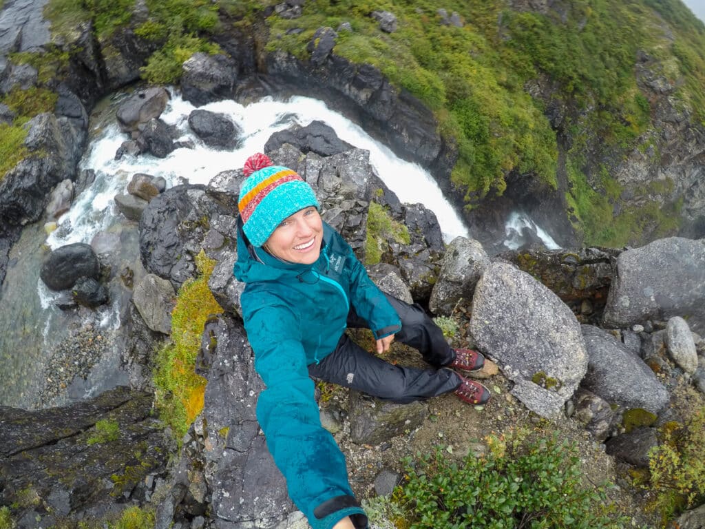 Bearfoot Theory founder Kristen Bor on a rainy hike in Alaska