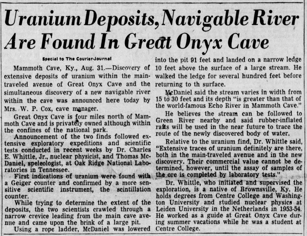 Great Onyx Cave newspaper article