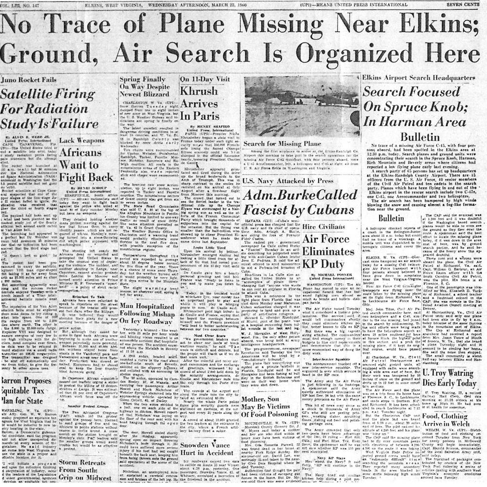 Laurel Fork Wilderness plane crash newspaper article