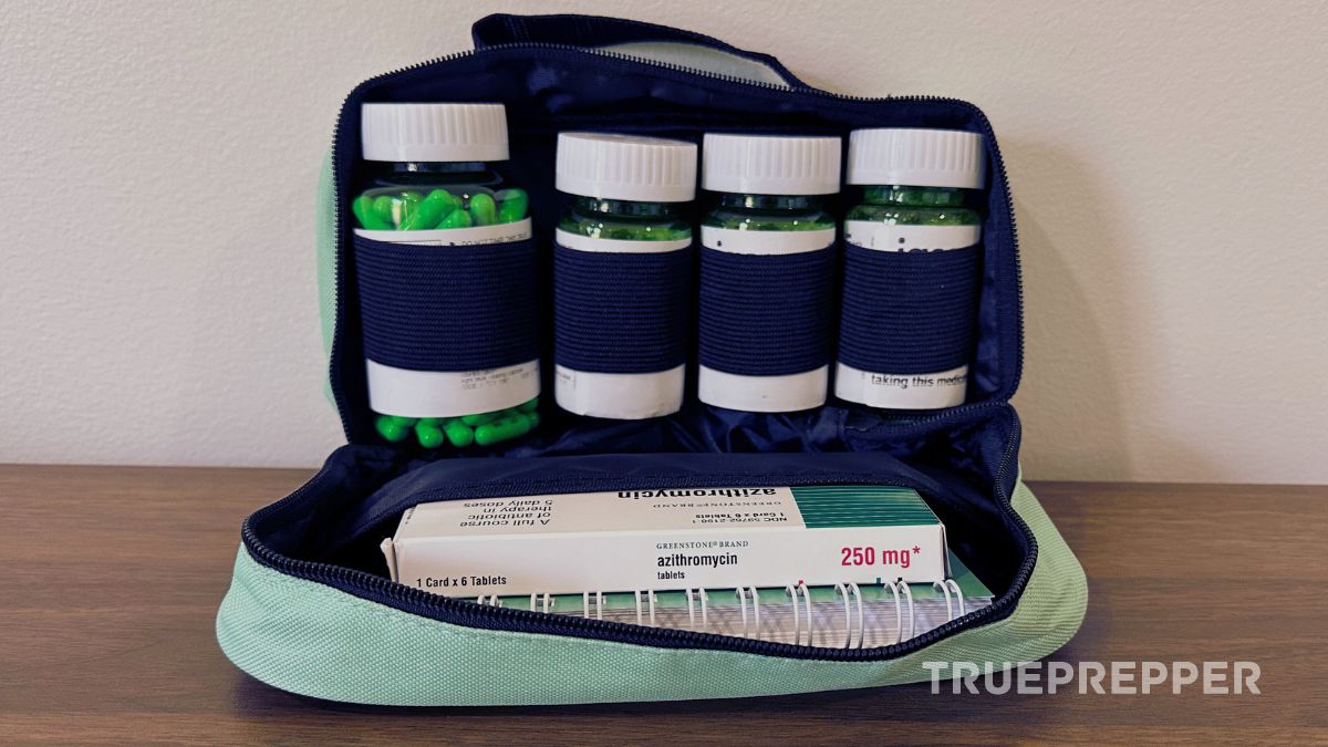 An open Jase Case pouch showing the 5 included antibiotics.