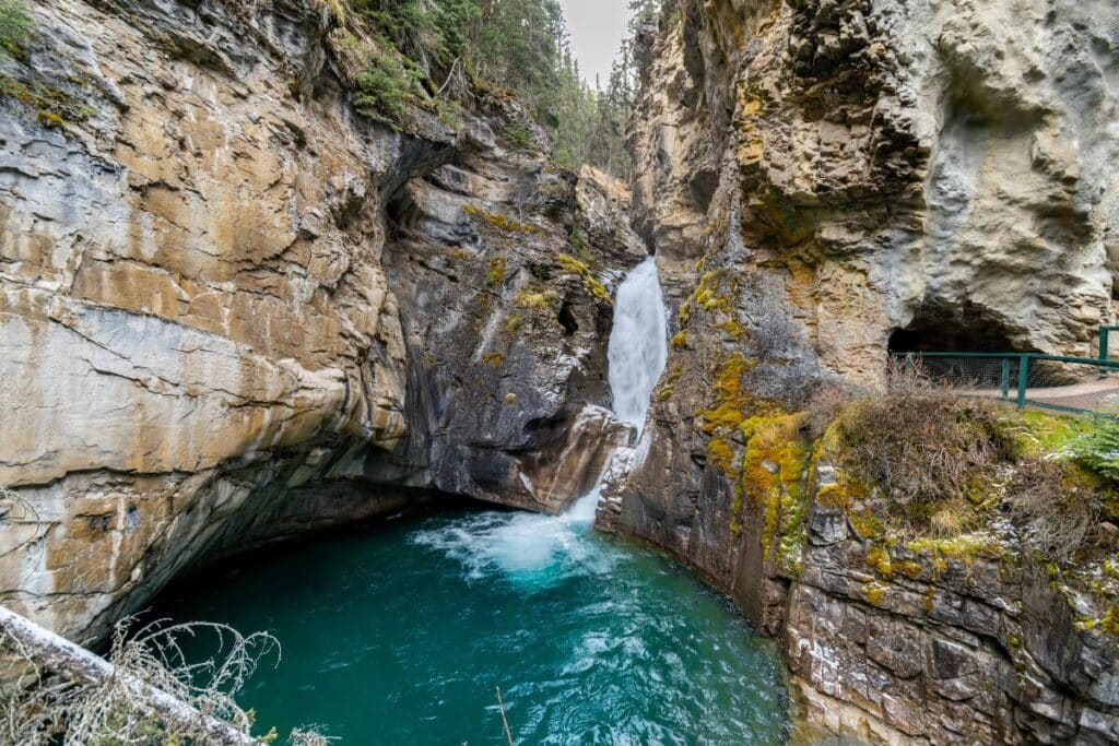 Tunnel at Upper Johnston Canyon Falls outside of Banff, Canada