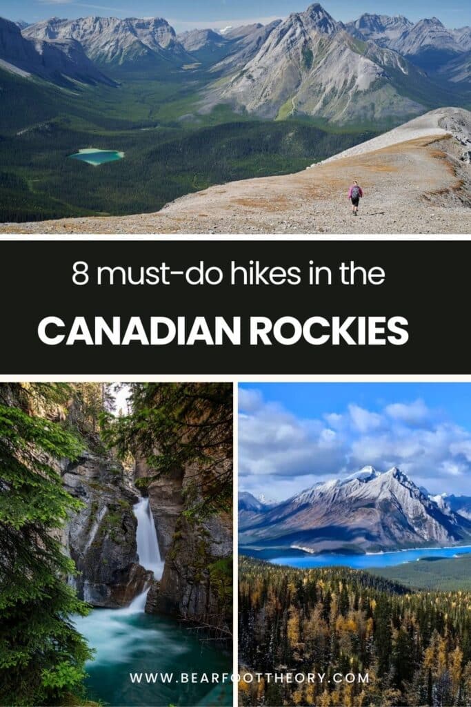 Pinterest image of collage of photos from hikes. Text says "8 must-hikes in the Canadian Rockies"