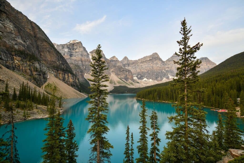Turquoise-colored Moraine Lake in Banff National Park in Alberta