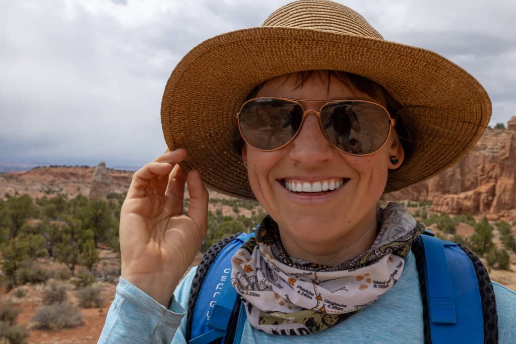 a closeup of Bearfoot Theory founder Kristen Bor on a desert hike