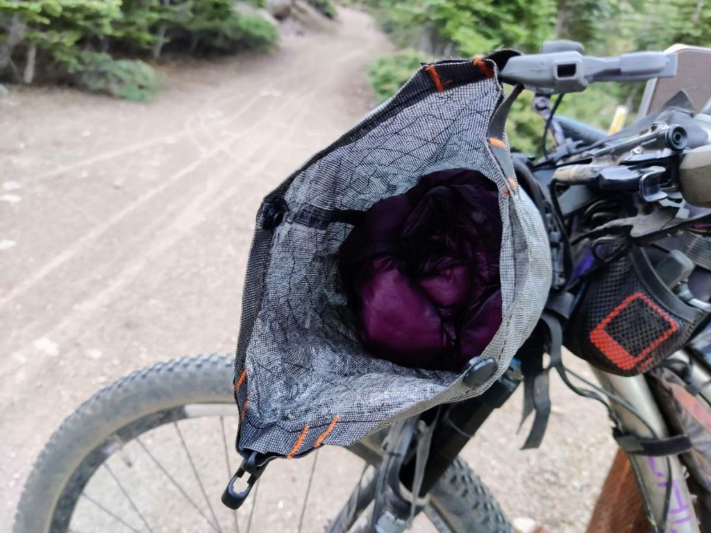 Looking into open side of handlebar bag