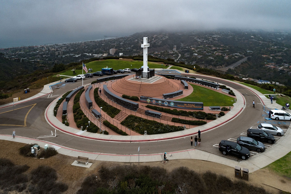 An Aerial view of National Veterans Memorial with misty background